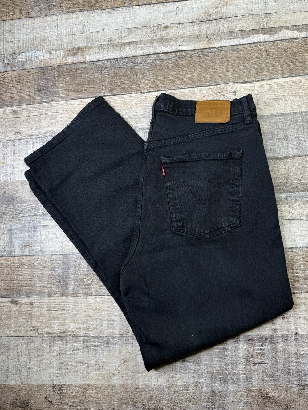 Levi's Premium Ribcage Straight Ankle Jeans Womens 33x27 Black High Rise